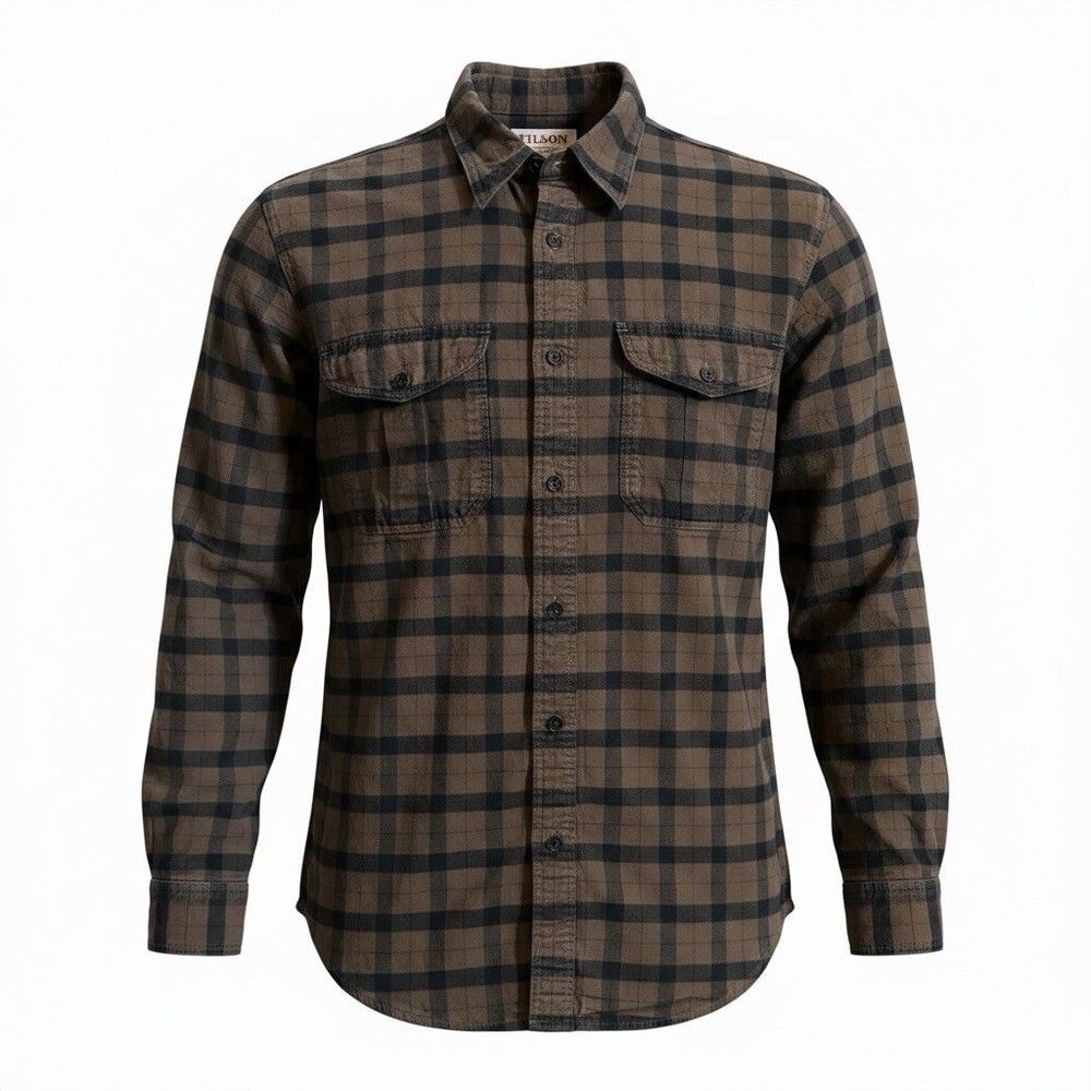 CC Filson Heavyweight Flannel Shirt Large Brown Black Workwear Lumberjack